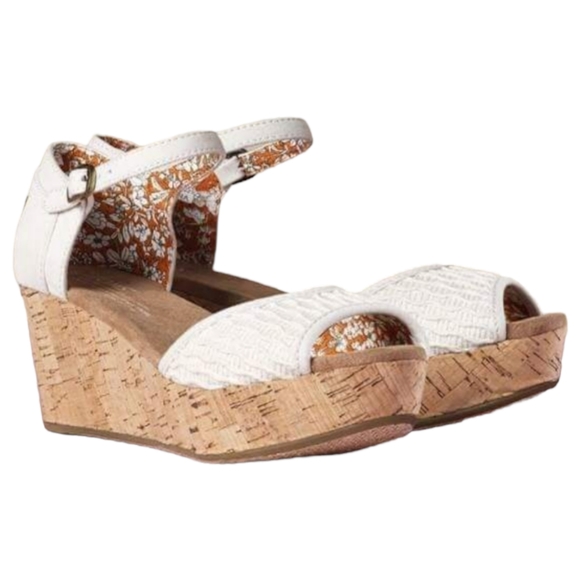 Toms Shoes - Toms Peep Toe Cork Platform Sandals Cream Macrame Fabric Women's Size 9 NWOT